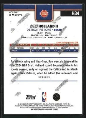 2025-26 Topps Holiday Ron Holland II #H34 Silver Glitter Pistons - Basketball Card Single