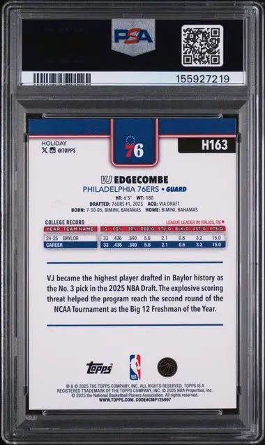 2025-26 Topps Holiday - Rookie VJ Edgecombe #H163 Philadelphia 76ers (RC) PSA 8 - Basketball Card Single