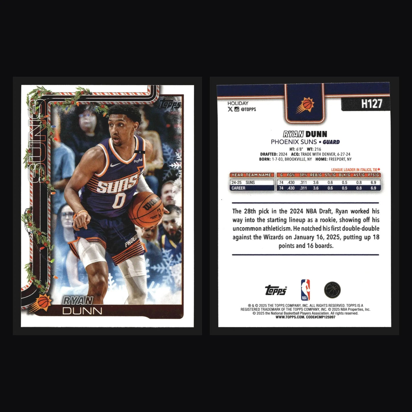 2025-26 Topps Holiday Ryan Dunn #H127 Phoenix Suns - Basketball Card Single
