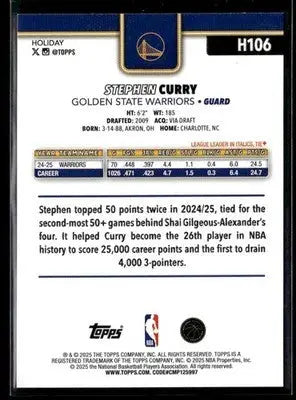 2025-26 Topps Holiday Stephen Curry #H106 Golden State Warriors - Basketball Card Single