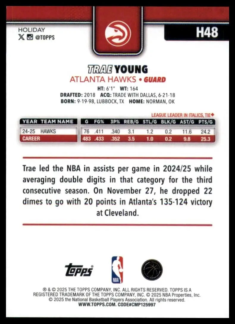 2025-26 Topps Holiday Trae Young #H48 Atlanta Hawks Basketball Card NBA Sports