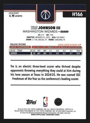 2025-26 Topps Holiday Tre Johnson III #H166 RC Wizards - Basketball Card Single