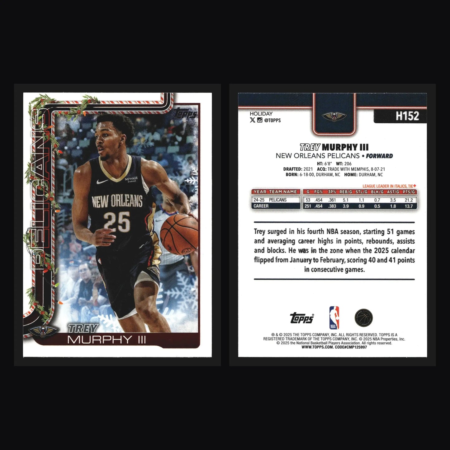 2025-26 Topps Holiday Trey Murphy III #H152 New Orleans Pelicans