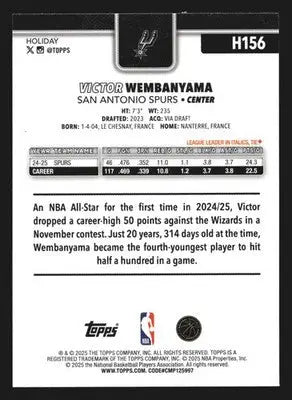 2025-26 Topps Holiday Victor Wembanyama #H156 San Antonio Spurs - Basketball Card Single