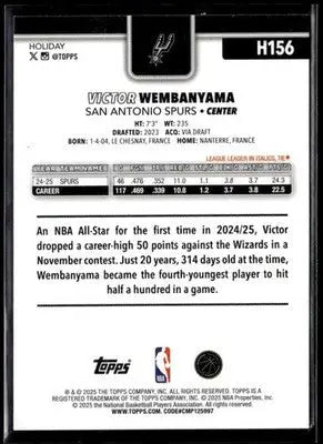 2025-26 Topps Holiday Victor Wembanyama #H156 San Antonio Spurs - Basketball Card Single