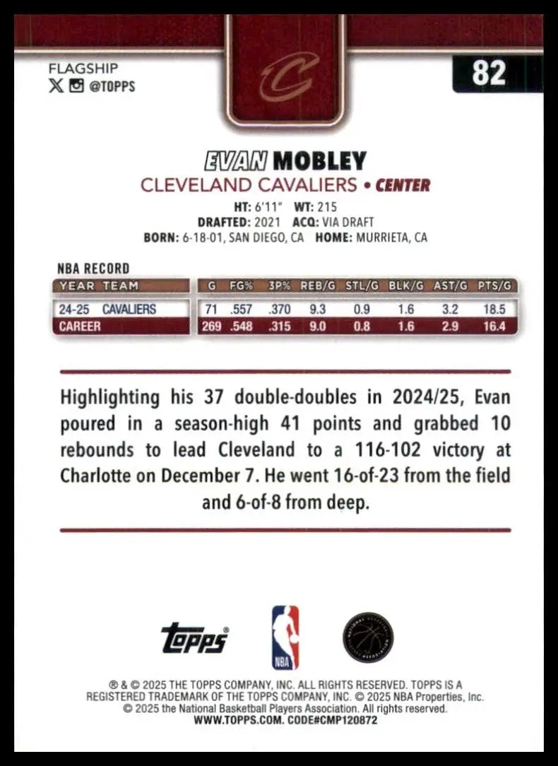 2025-26 Topps Holo Foil Evan Mobley #82 Cleveland Cavaliers Basketball Card NBA - Basketball Card Single