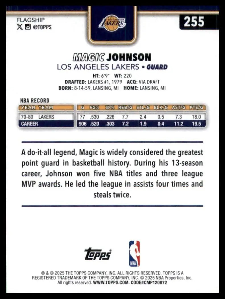 2025-26 Topps Holo Foil Magic Johnson #255 Los Angeles Lakers Basketball Card - Basketball Card Single