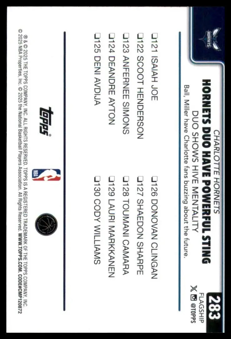 2025-26 Topps Hornets Duo Have Powerful Sting #283 Charlotte Hornets Basketball - Basketball Card Single