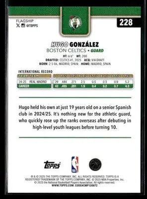 2025-26 Topps Hugo Gonzalez #228 Base RC Boston Celtics