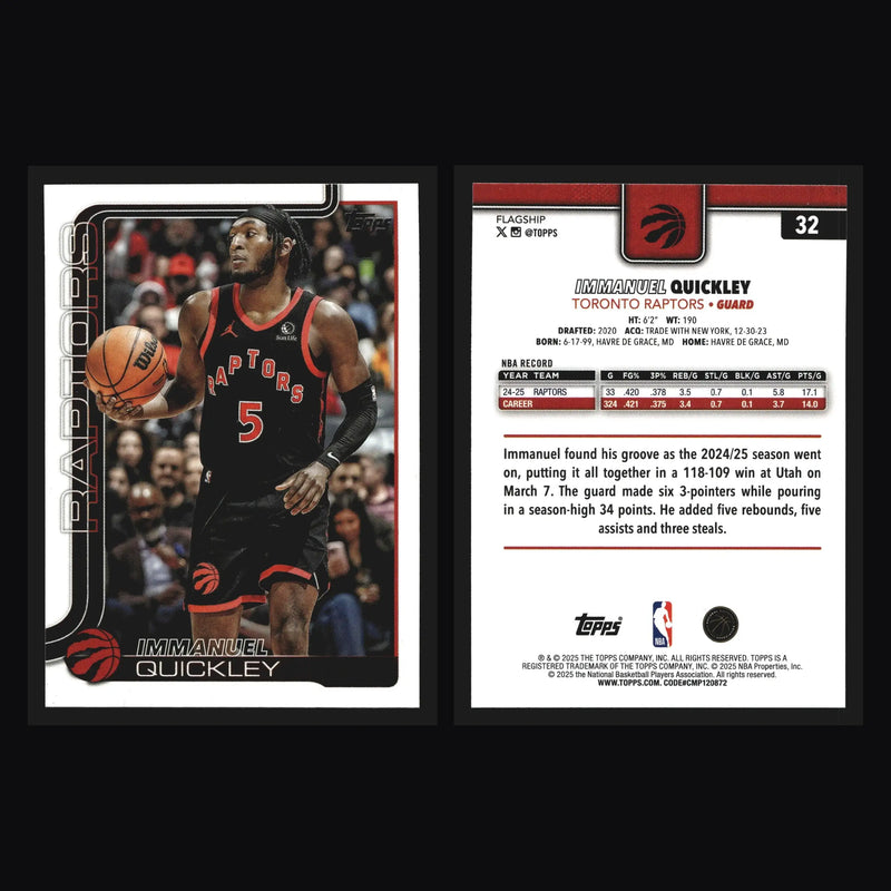 2025-26 Topps Immanuel Quickley #32 Toronto Raptors - Basketball Card Single