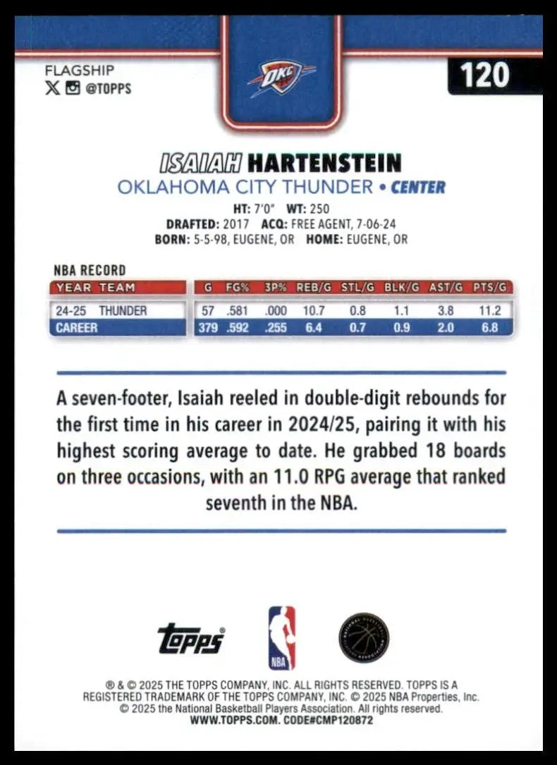 2025-26 Topps Isaiah Hartenstein #120 Oklahoma City Thunder Basketball Card NBA - Basketball Card Single