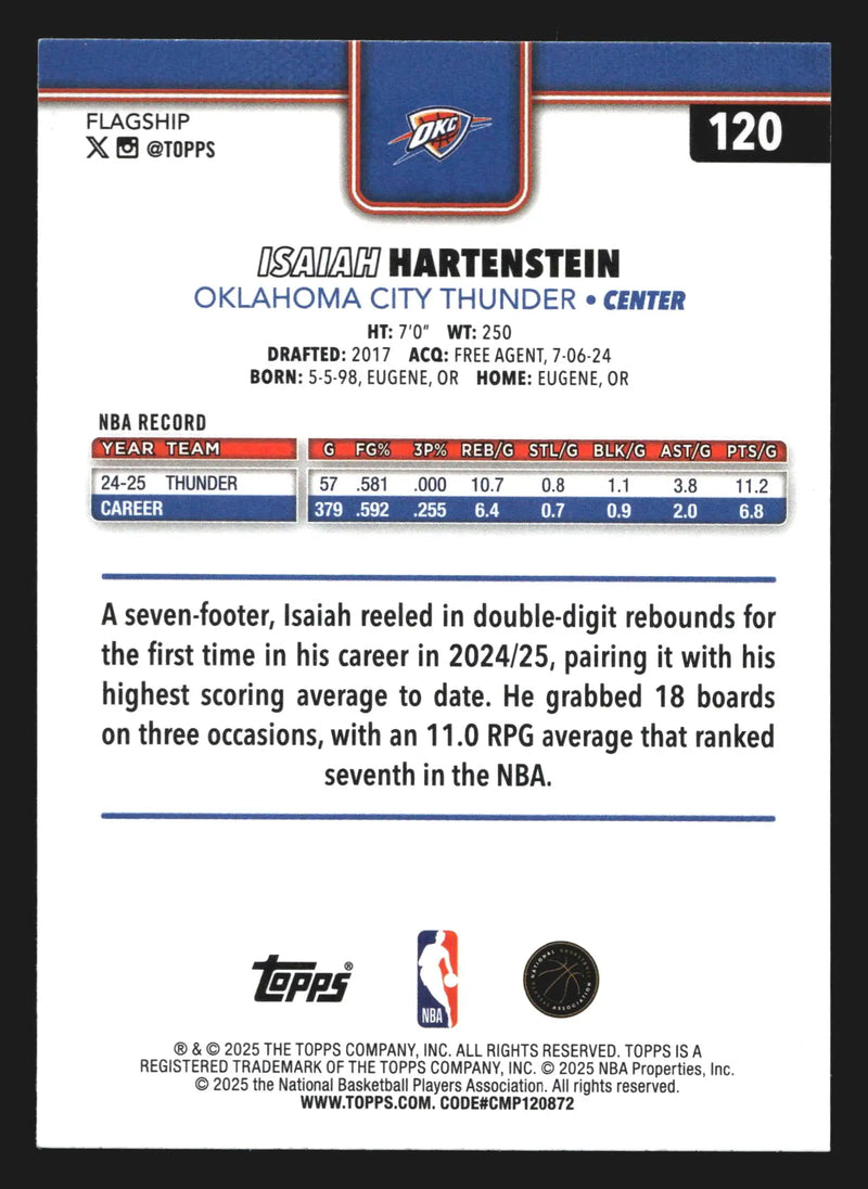 2025-26 Topps Isaiah Hartenstein #120 Sandglitter Thunder - Basketball Card Single