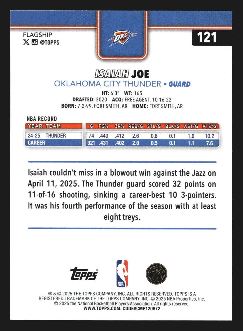 2025-26 Topps Isaiah Joe #121 Oklahoma City Thunder - Basketball Card Single