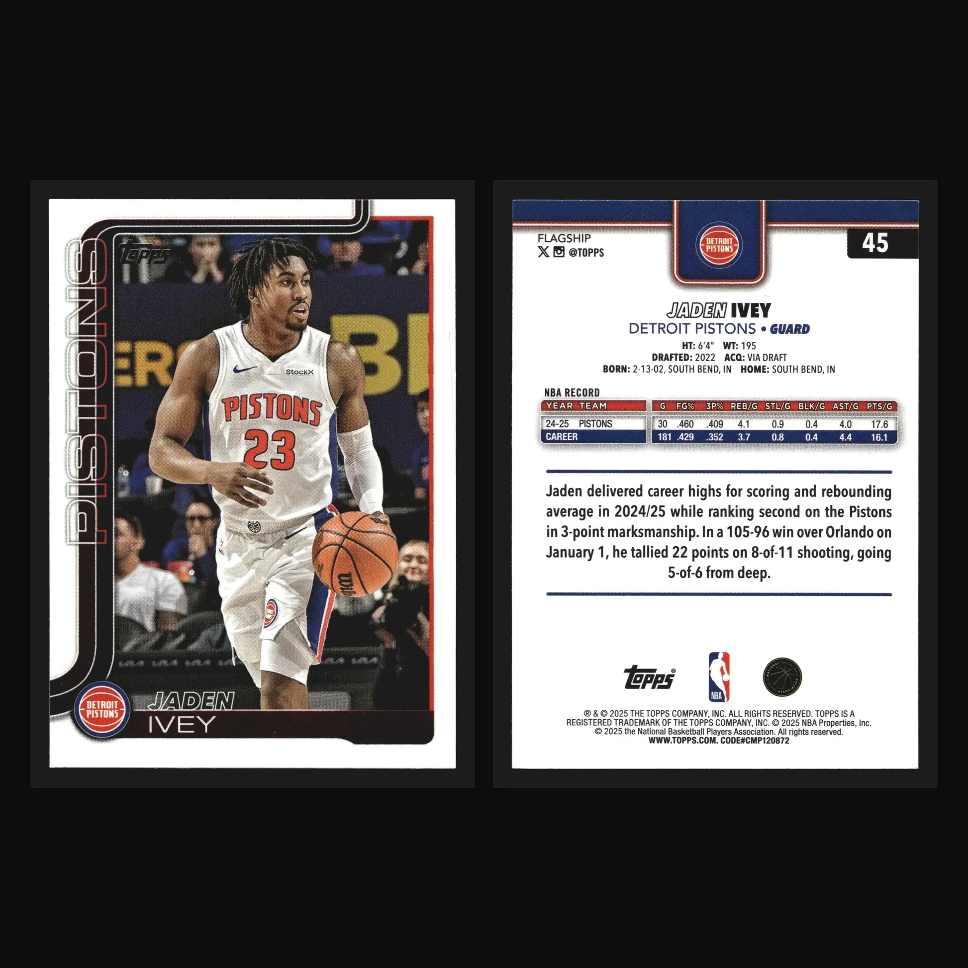 2025-26 Topps Jaden Ivey #45 Detroit Pistons