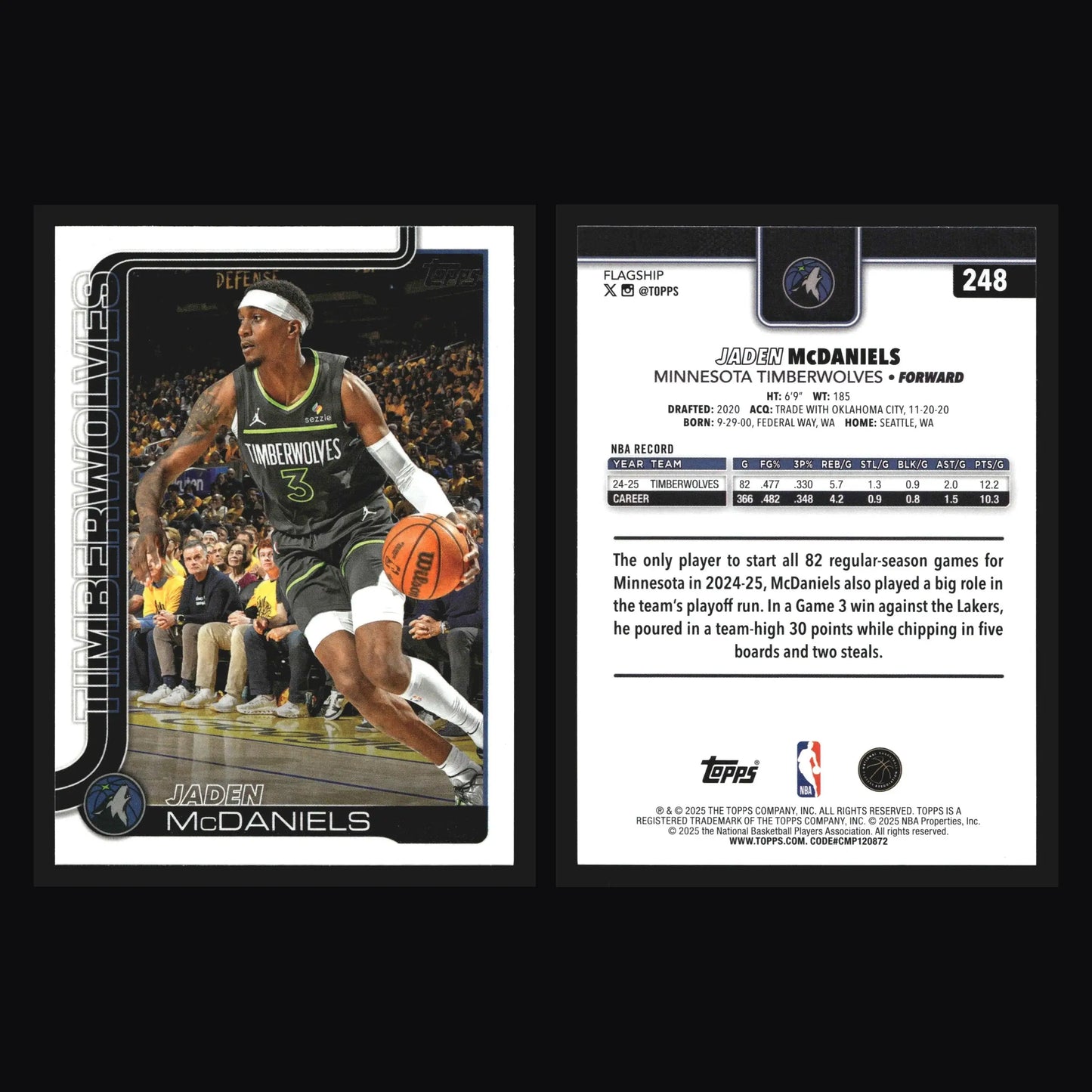 2025-26 Topps Jaden McDaniels #248 Minnesota Timberwolves - Basketball Card Single