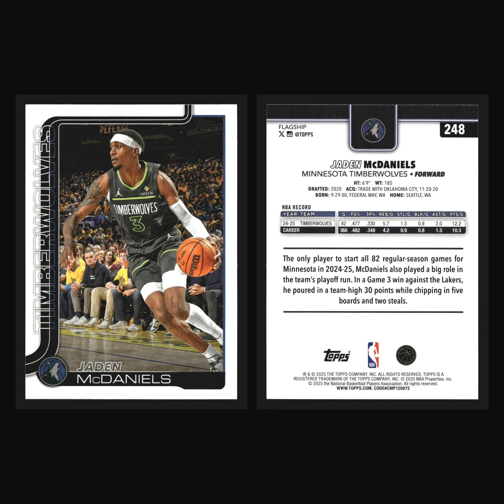2025-26 Topps Jaden McDaniels #248 Minnesota Timberwolves - Basketball Card Single