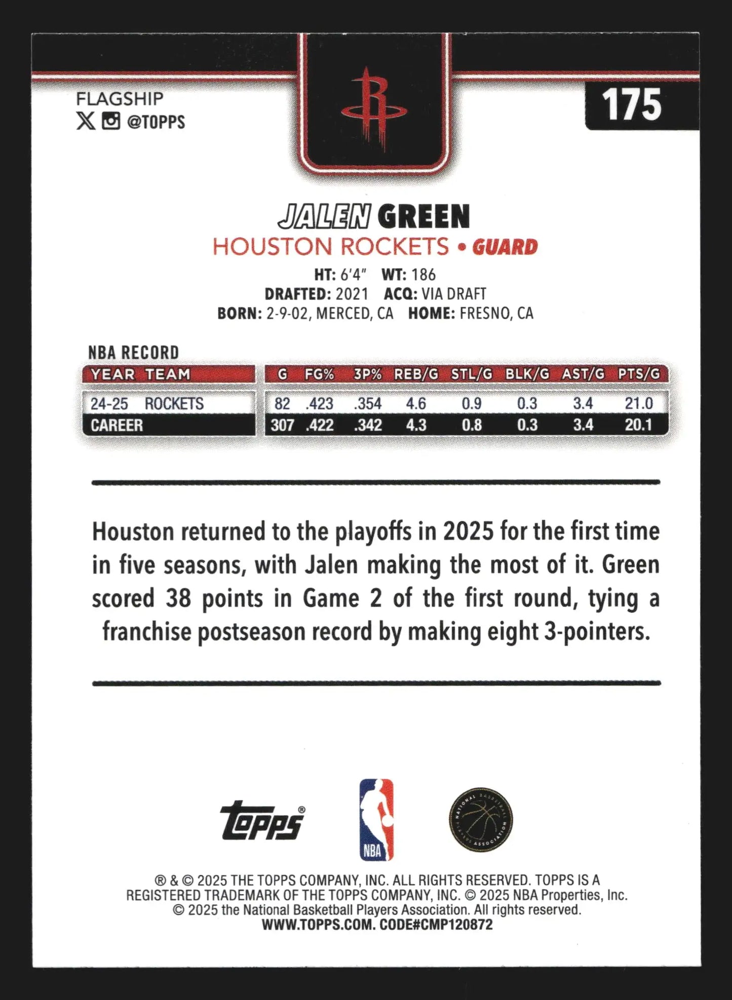 2025-26 Topps Jalen Green #175 Houston Rockets - Basketball Card Single