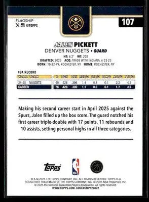 2025-26 Topps Jalen Pickett #107 Denver Nuggets