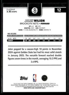 2025-26 Topps Jalen Wilson #12 Brooklyn Nets