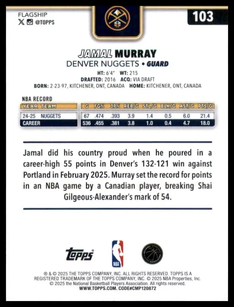 2025-26 Topps Jamal Murray #103 Denver Nuggets Basketball Card NBA Sports - Basketball Card Single