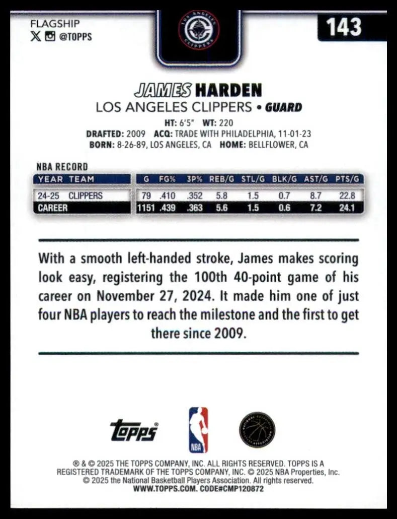 2025-26 Topps James Harden #143 Los Angeles Clippers Basketball Card NBA Sports - Basketball Card