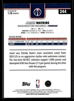 2025-26 Topps Jamir Watkins #244 RC Washington Wizards