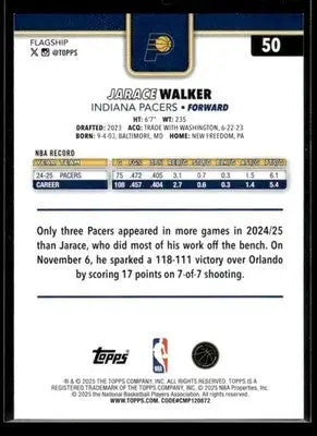 2025-26 Topps Jarace Walker #50 Indiana Pacers - Basketball Card Single