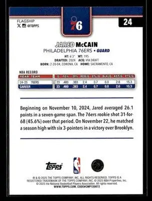 2025-26 Topps Jared McCain #24 Base Philadelphia 76ers
