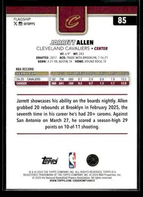 2025-26 Topps Jarrett Allen #85 Base Cleveland Cavaliers - Basketball Card Single