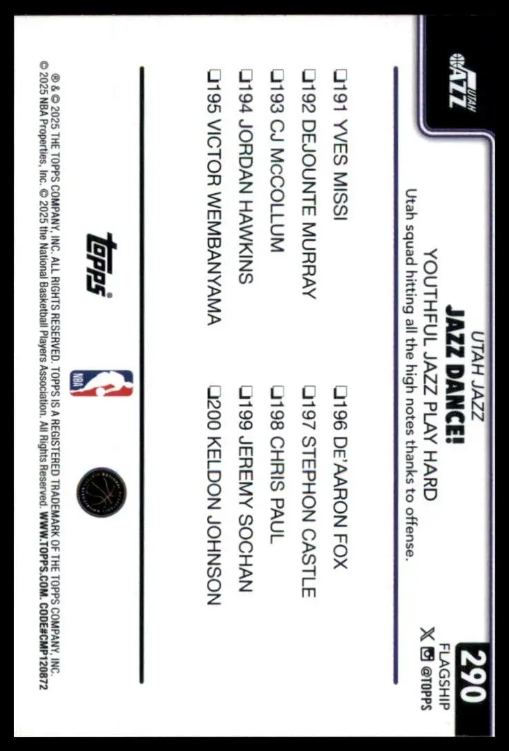 2025-26 Topps Jazz Dance #290 Utah Jazz Basketball Card NBA Sports