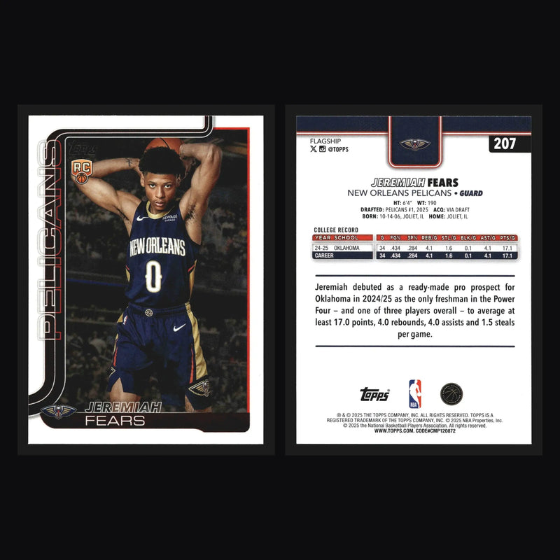 2025-26 Topps Jeremiah Fears #207 New Orleans Pelicans RC