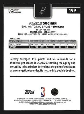 2025-26 Topps Jeremy Sochan #199 San Antonio Spurs - Basketball Card Single