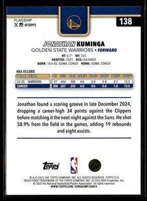 2025-26 Topps Jonathan Kuminga #138 Golden State Warriors