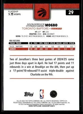 2025-26 Topps Jonathan Mogbo #29 Toronto Raptors