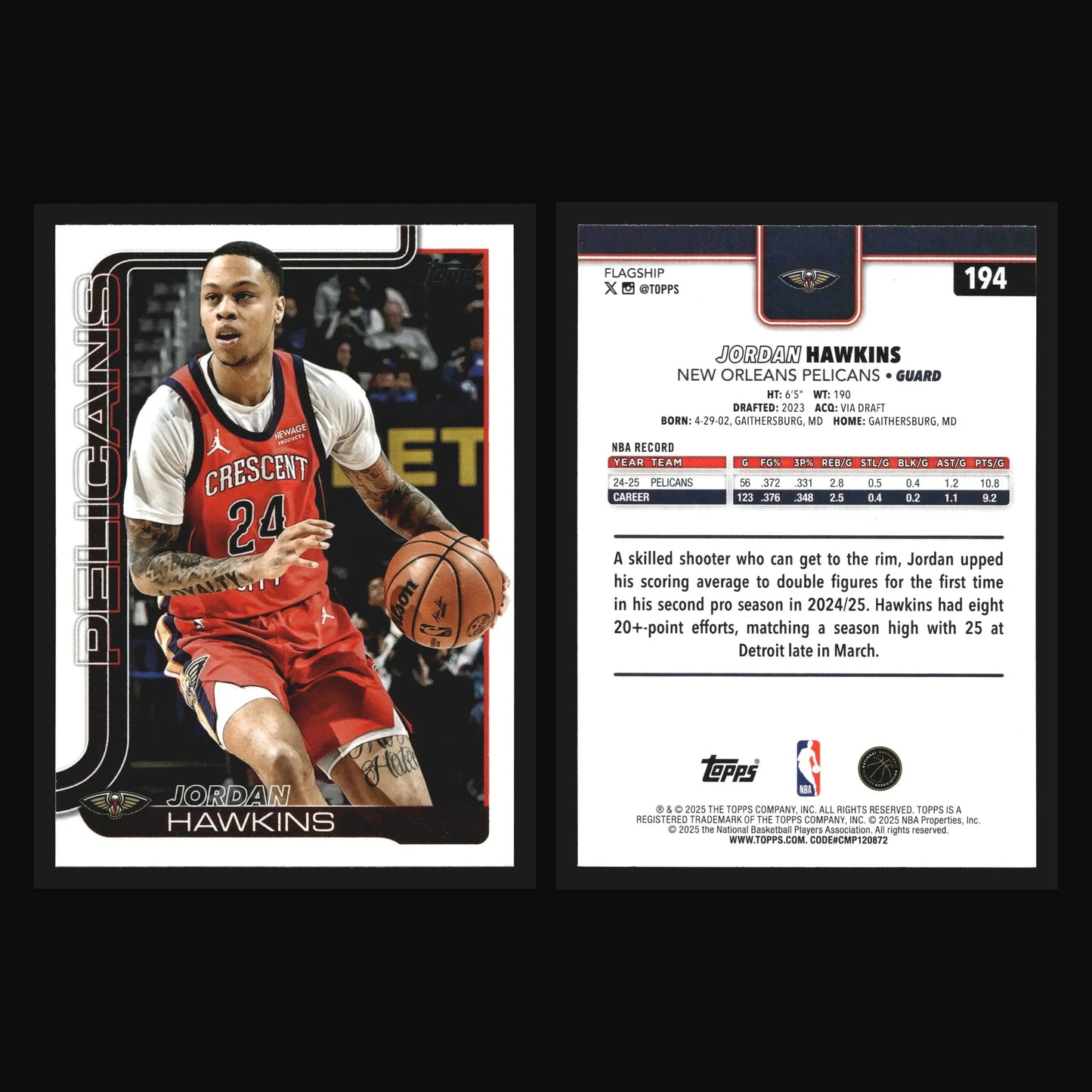 2025-26 Topps Jordan Hawkins #194 New Orleans Pelicans