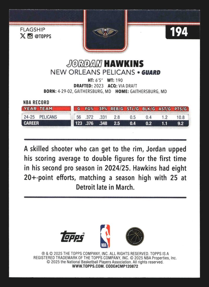 2025-26 Topps Jordan Hawkins #194 New Orleans Pelicans