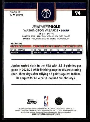 2025-26 Topps Jordan Poole #94 Crackleboard Washington Wizards