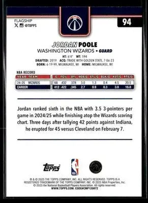 2025-26 Topps Jordan Poole #94 Washington Wizards