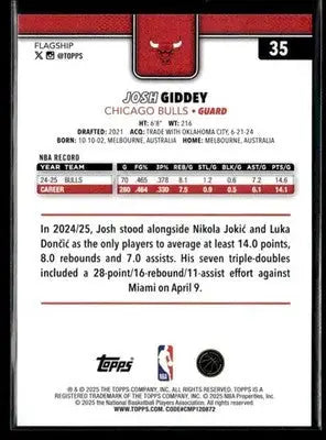 2025-26 Topps Josh Giddey #35 Basre Chicago Bulls