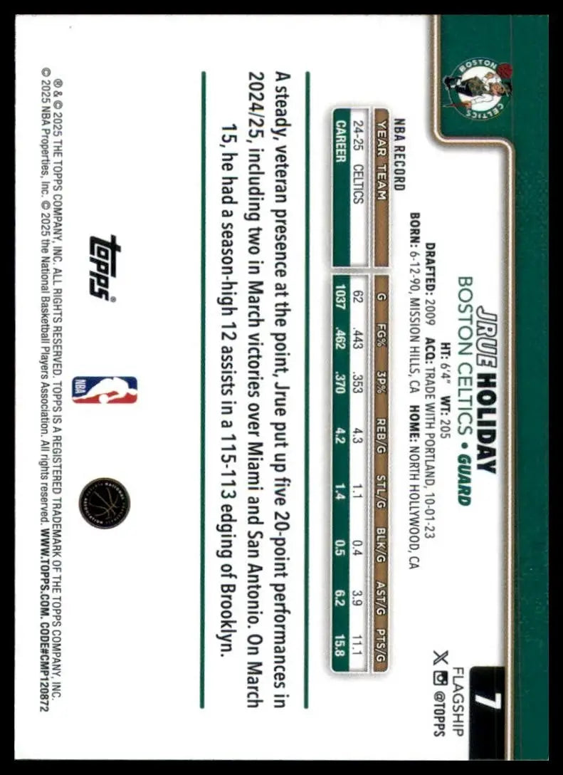 2025-26 Topps Jrue Holiday #7 Boston Celtics Basketball Card NBA Sports - Basketball Card Single