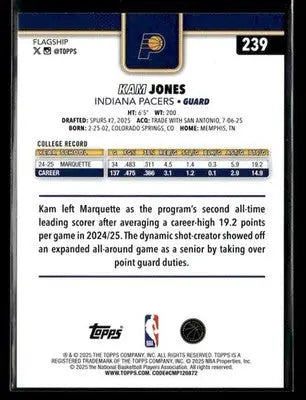 2025-26 Topps Kam Jones #239 RC Indiana Pacers