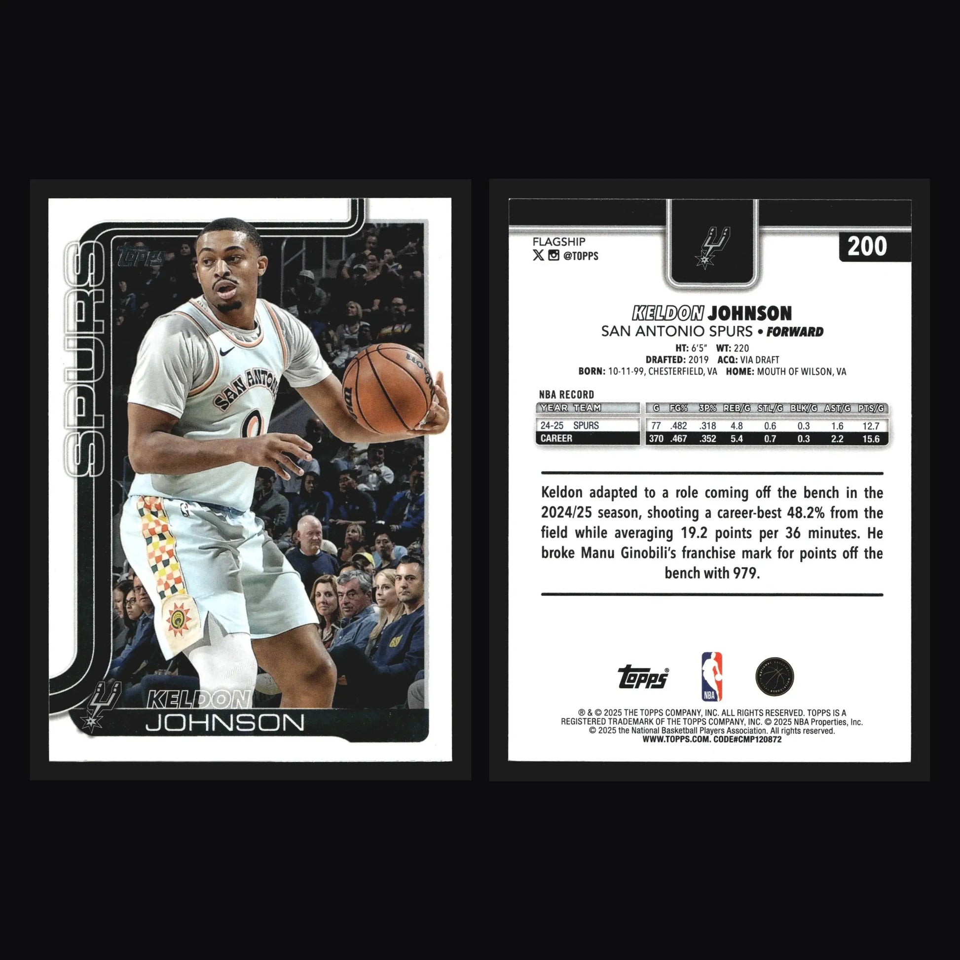 2025-26 Topps Keldon Johnson #200 San Antonio Spurs - Basketball Card Single