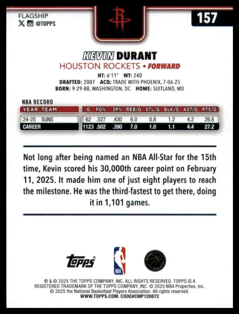 2025-26 Topps Kevin Durant #157 Houston Rockets Basketball Card NBA Sports