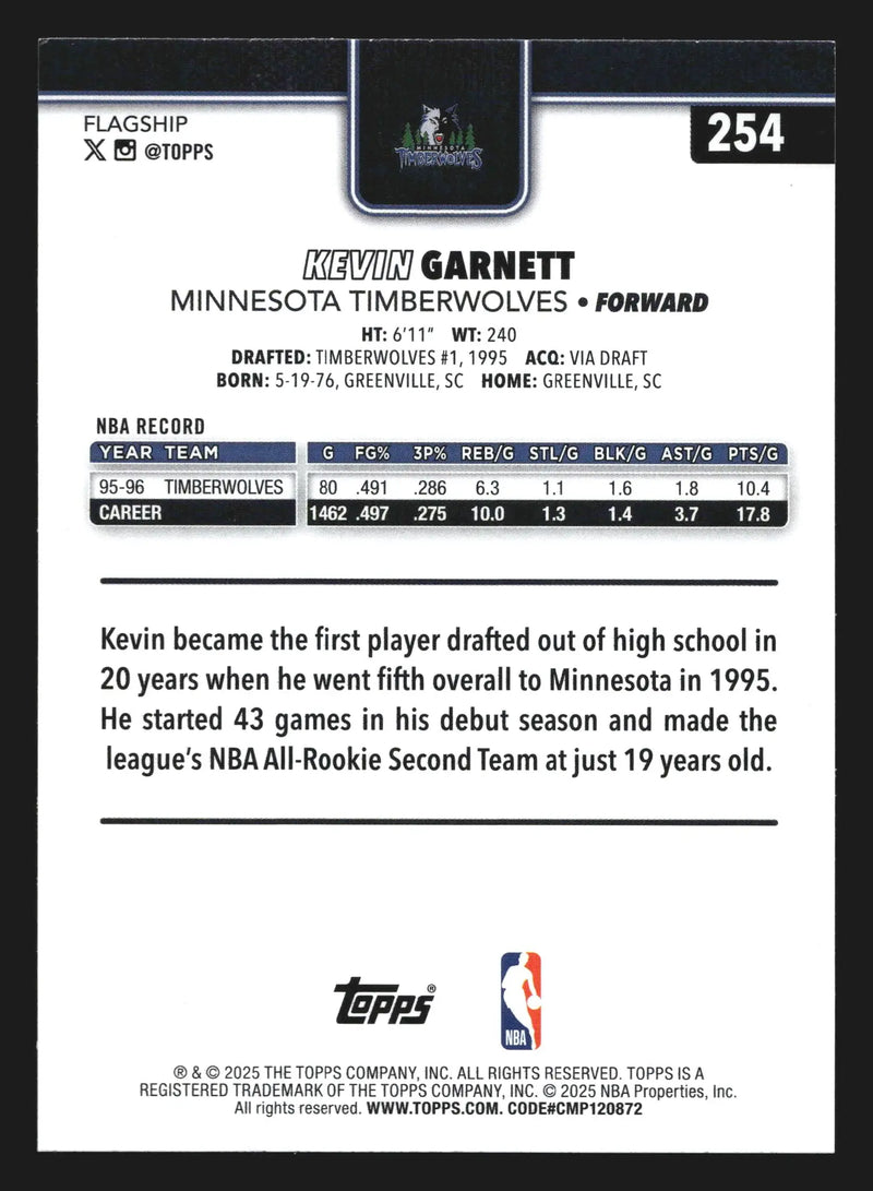 2025-26 Topps Kevin Garnett #254 Minnesota Timberwolves HOF - Basketball Card Single