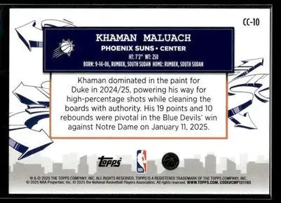 2025-26 Topps Khaman Maluach #CC-10 Clutch City Prospects Phoenix Suns - Basketball Card Single