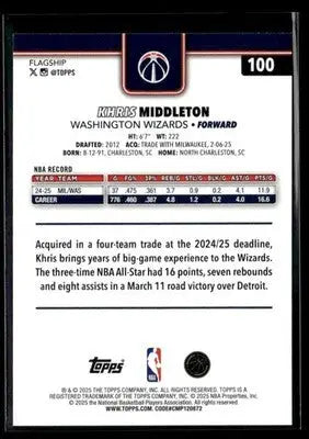 2025-26 Topps Khris Middleton #100 Washington Wizards