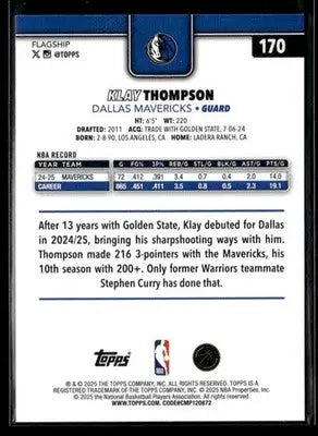2025-26 Topps Klay Thompson #170 Dallas Mavericks