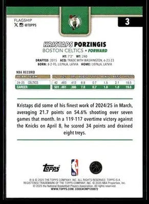 2025-26 Topps Kristaps Porzingis #3 Base Boston Celtics