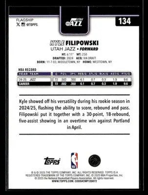 2025-26 Topps Kyle Filipowski #134 Utah Jazz