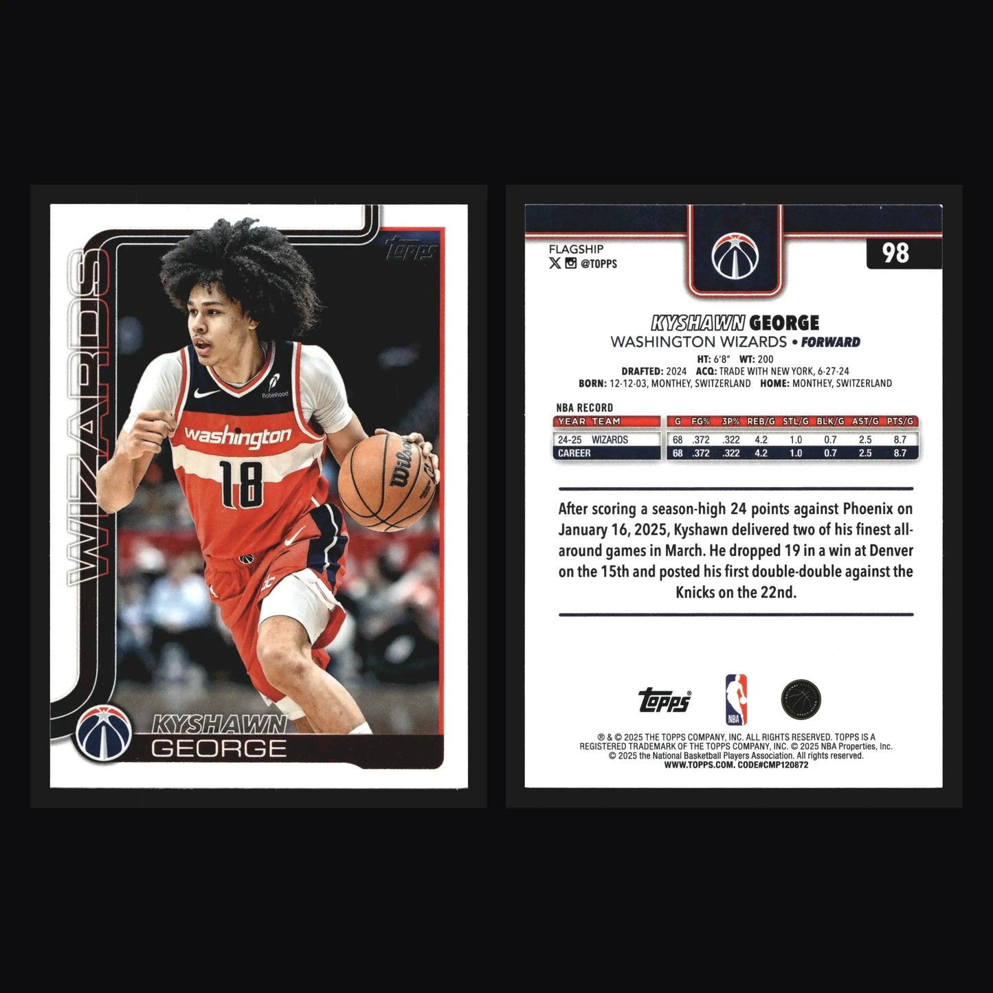 2025-26 Topps Kyshawn George #98 Wizards - Basketball Card Single